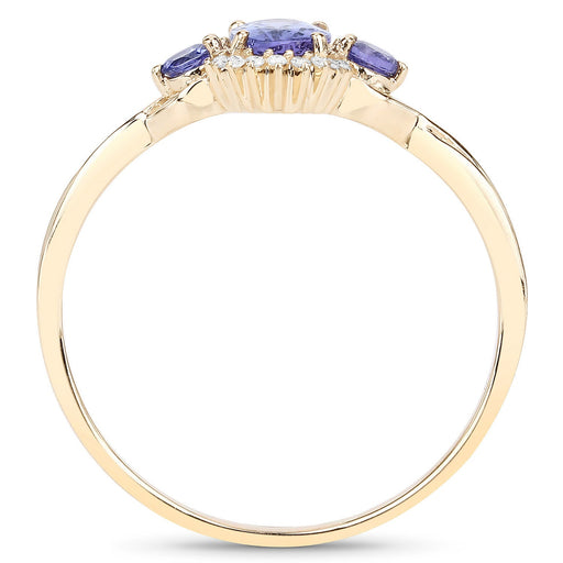 Genuine Tanzanite and White Diamond 14K Yellow Gold Ring