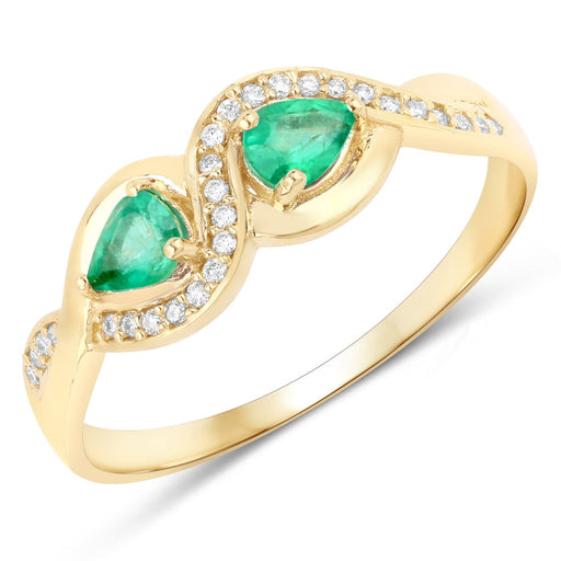 Genuine Zambian Emerald & White Diamond 14K Yellow Gold Ring