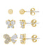 Gold Plated Ball, Cubic Zirconia Butterfly & Pave Butterfly 3PC Stud Set Earrings