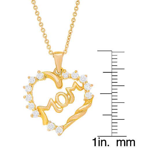 Gold Plated Cubic Zirconia 'Mom' Heart Pendant With An 18 Chain