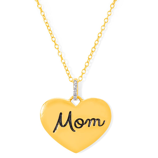 Gold Plated Diamond Accent Mom Heart Pendant With An 18" Chain