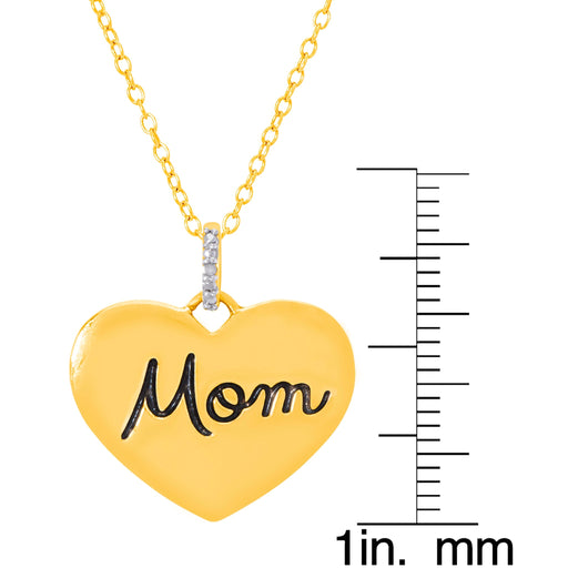 Gold Plated Diamond Accent Mom Heart Pendant With An 18" Chain