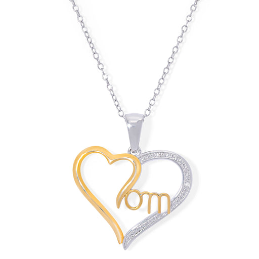 Gold Plated Diamond Accent 'Mom' Open Heart Pendant With An 18" Chain