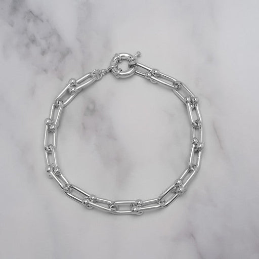 Silver Plated Ball Paperclip Chain Bracelet - leathersilkmore.com