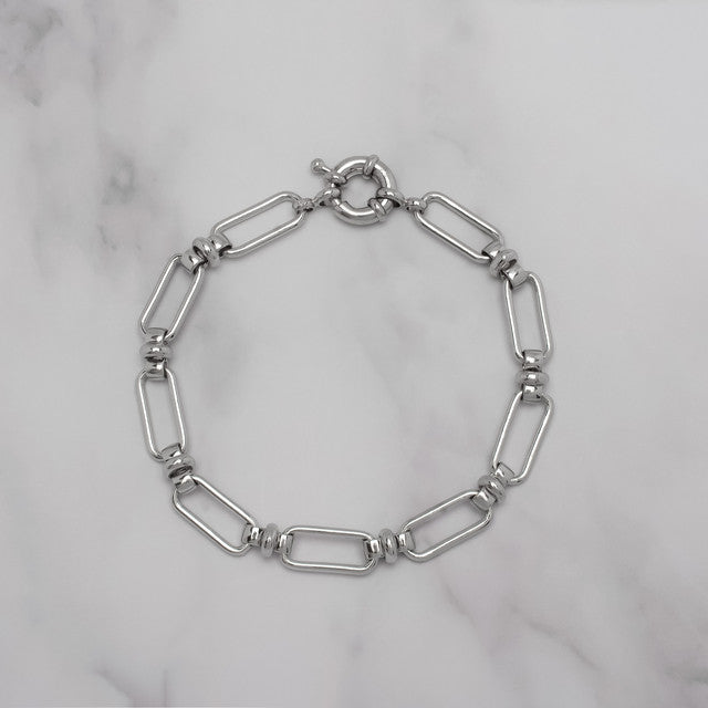 Silver Plated Paperclip Station Chain Bracelet - Leathersilkmore.com