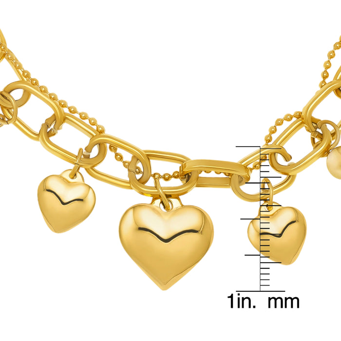 Yellow Gold Plated Heart Medium Link Bracelet