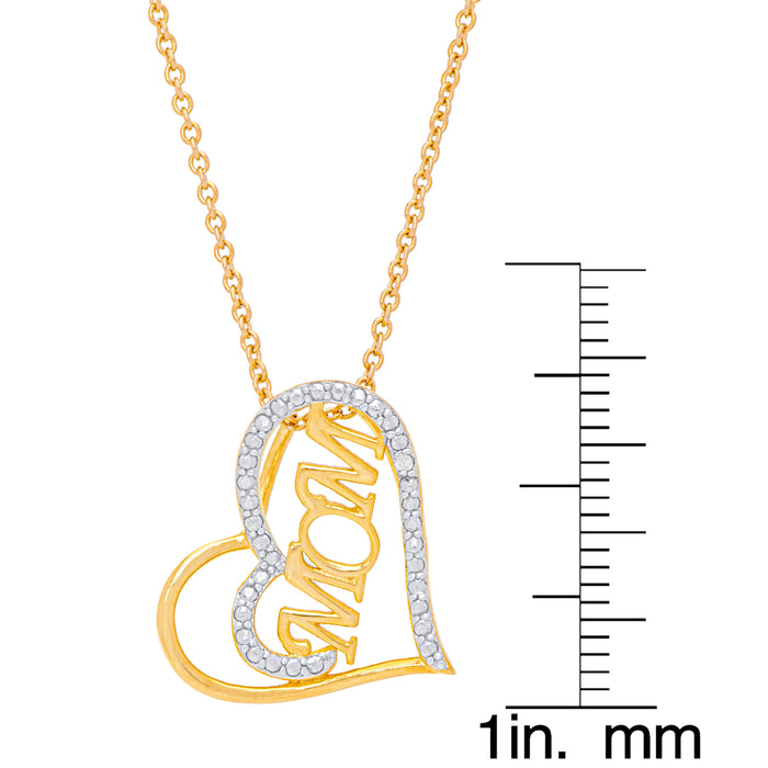 Gold Plated Diamond Accent 'Mom' Heart Pendant Sideways 18"