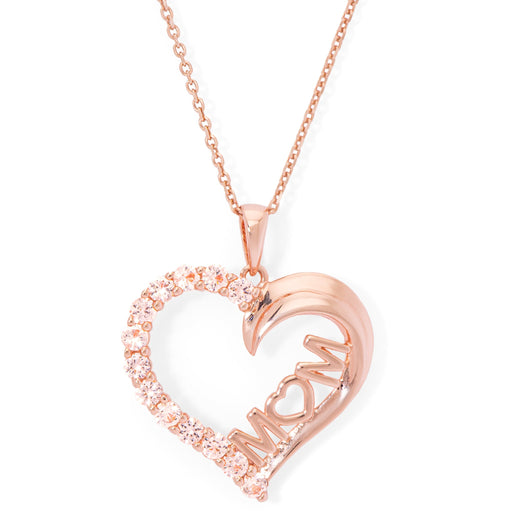 Rose Plated Simulated Morganite Mom Heart Pendant With An 18" Chain