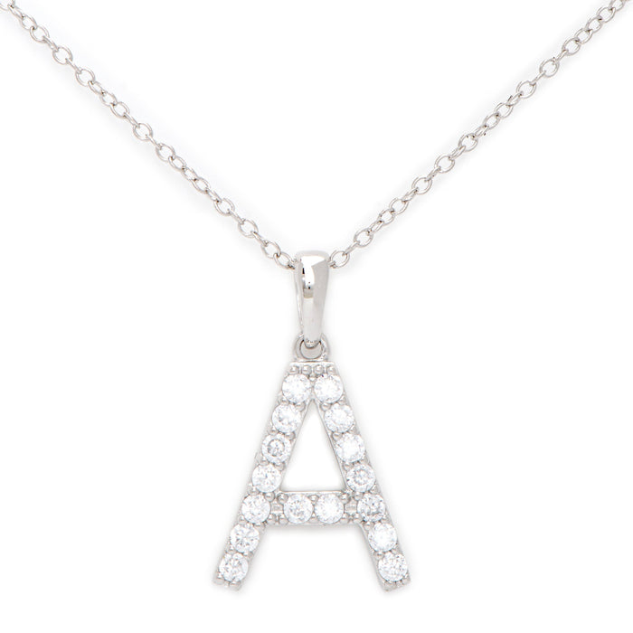 Sterling Silver Cubic Zirconia Initial Pendant - leathersilkmore.com