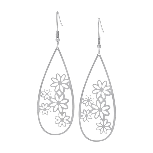 Silver-plated Stainless Steel Oval Floral Earrings