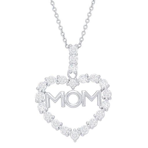 Silver Plated Cubic Zirconia 'Mom' Heart Pendant With An 18" Chain