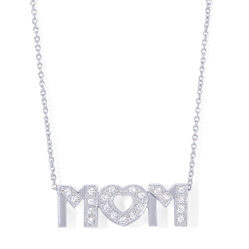 Silver Plated Cubic Zirconia 'Mom' Pendant With An 18" Chain