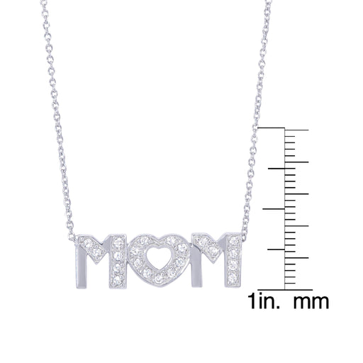 Silver Plated Cubic Zirconia 'Mom' Pendant With An 18" Chain