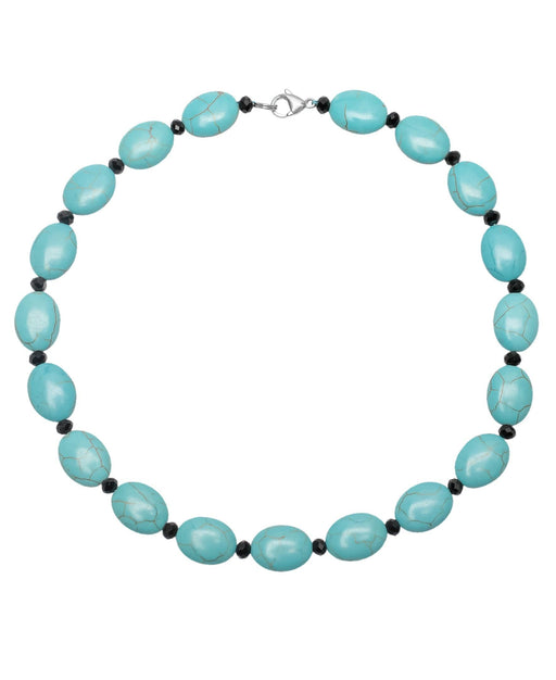 Silver Plated Flat Turquoise Dyed Howlite & Black Bead Necklace