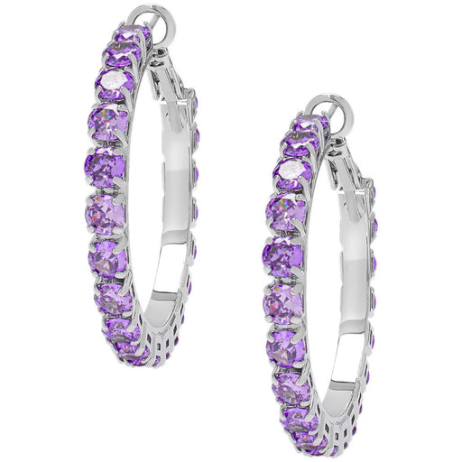 Silver Plated Simulated Amethyst Hoop Earrings