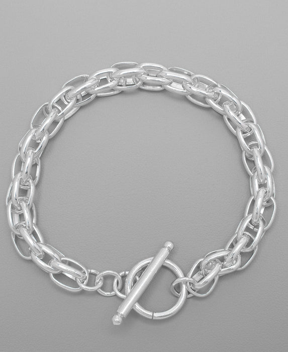 Silver Plated Thick Rolo Chain Link Bracelet