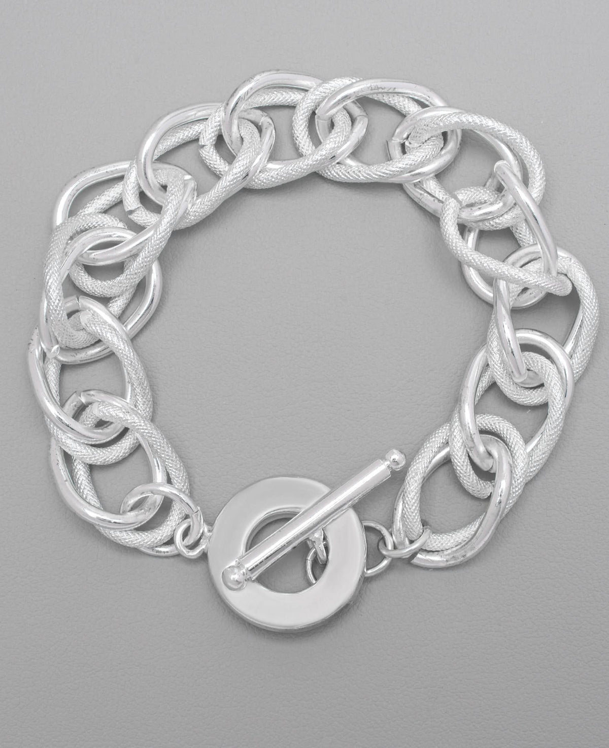 Silver Plated Thick Toggle Link Bracelet — leathersilkmore.com
