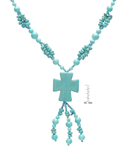 Silver Plated Turquoise Dyed Howlite Drop Cross Necklace