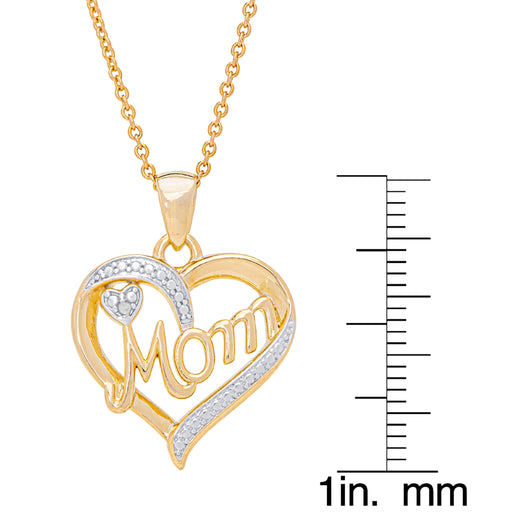 Sparkling Gold-Plated 'Mom' Heart Pendant with Diamond Accent and 18" Chain