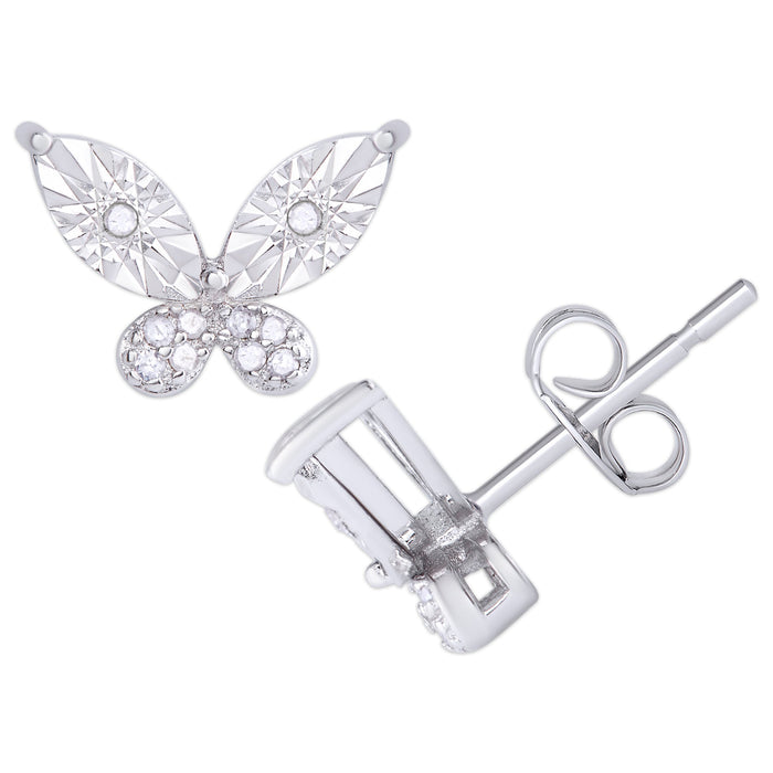 Sterling Silver 1/10 Ct Diamond Butterfly Stud Earring