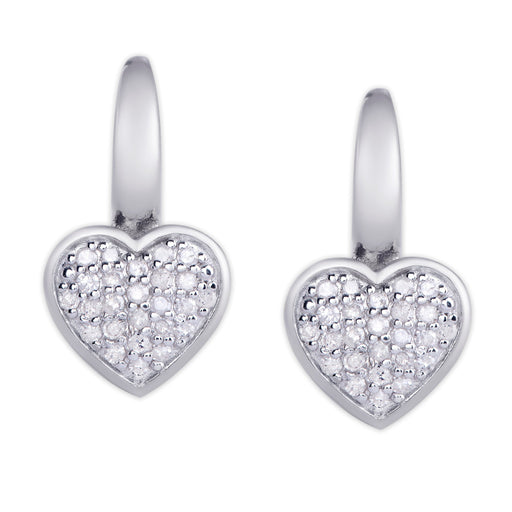 Sterling Silver 14Ct Diamond Heart Lever Back Earring
