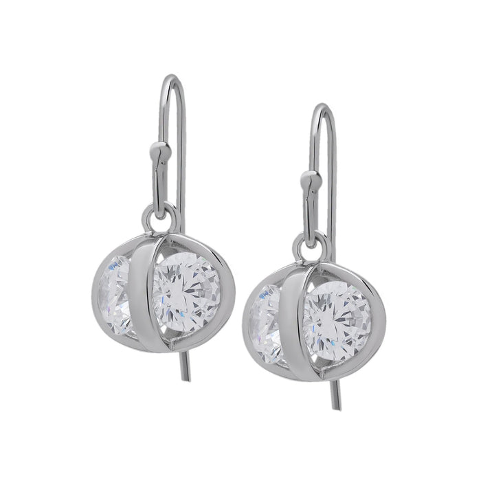 Sterling Silver Cubic Zirconia Caged Drop Earrings