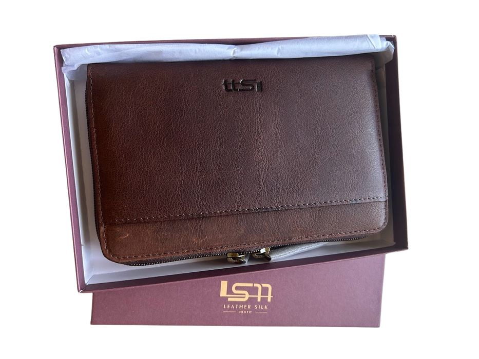 Double Zipper Genuine Leather Wallet