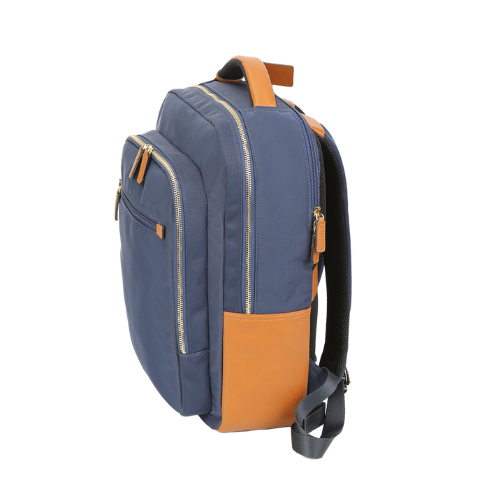 Navy Nylon Laptop Backpack with Leather Trim Navy Nylon Laptop Backpack with Leather Trim