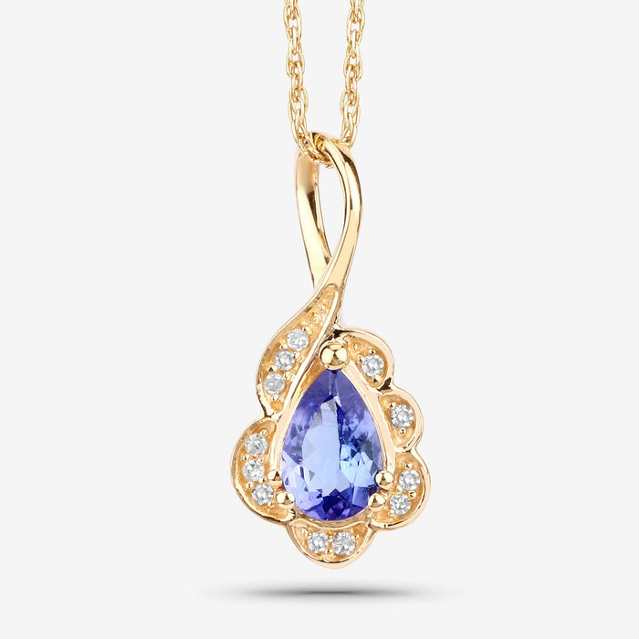 0.40 Carat Genuine Tanzanite and White Diamond 14K Yellow Gold Pendant