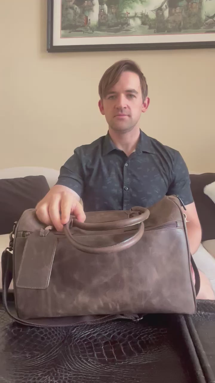 full-grain leather weekend bag, laptop bag