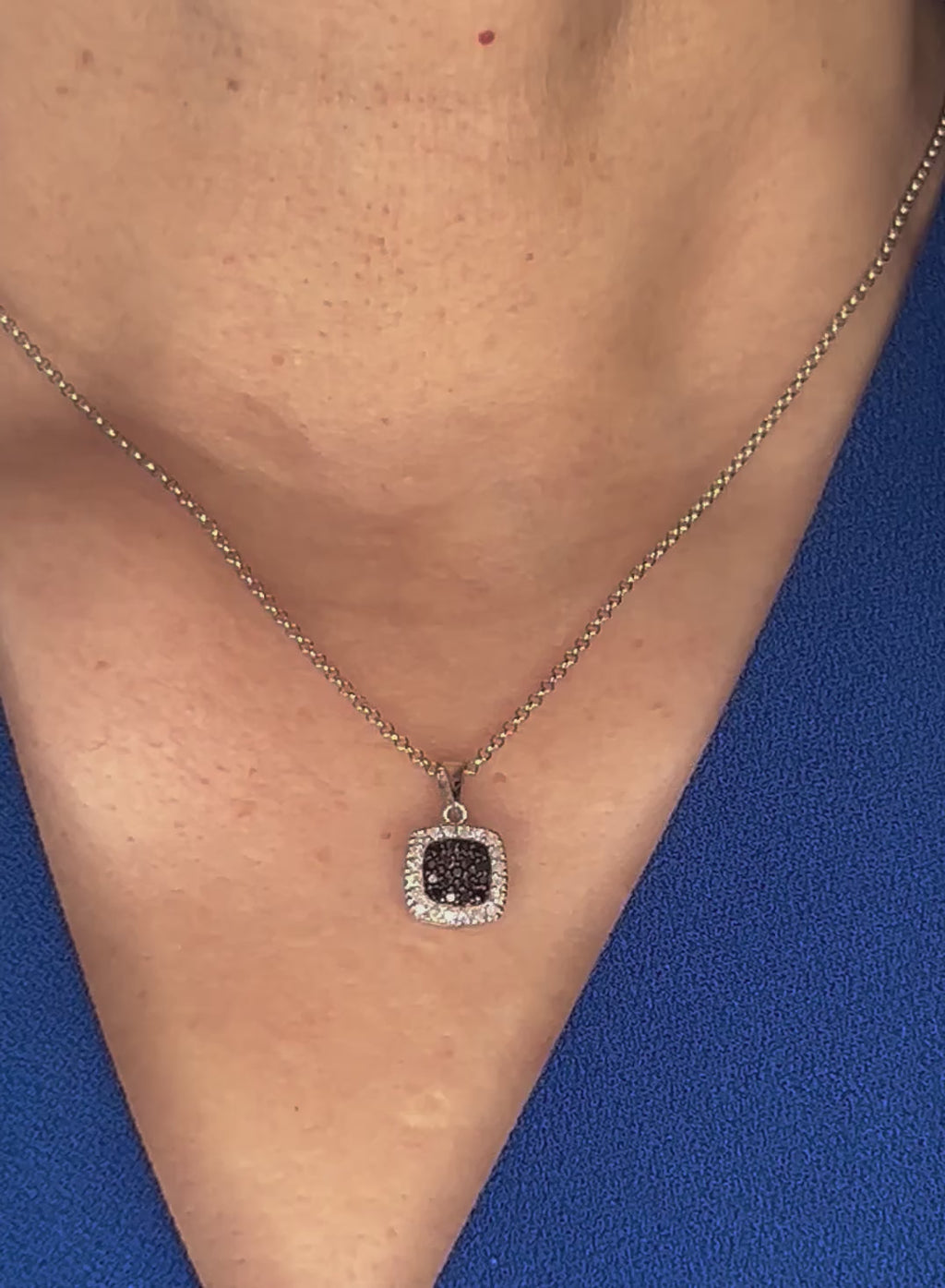 Sterling Silver .23ct Black and White Diamond Square Pendant