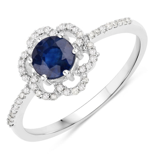 0.78 Carat Genuine Blue Sapphire and White Diamond 14K White Gold Ring