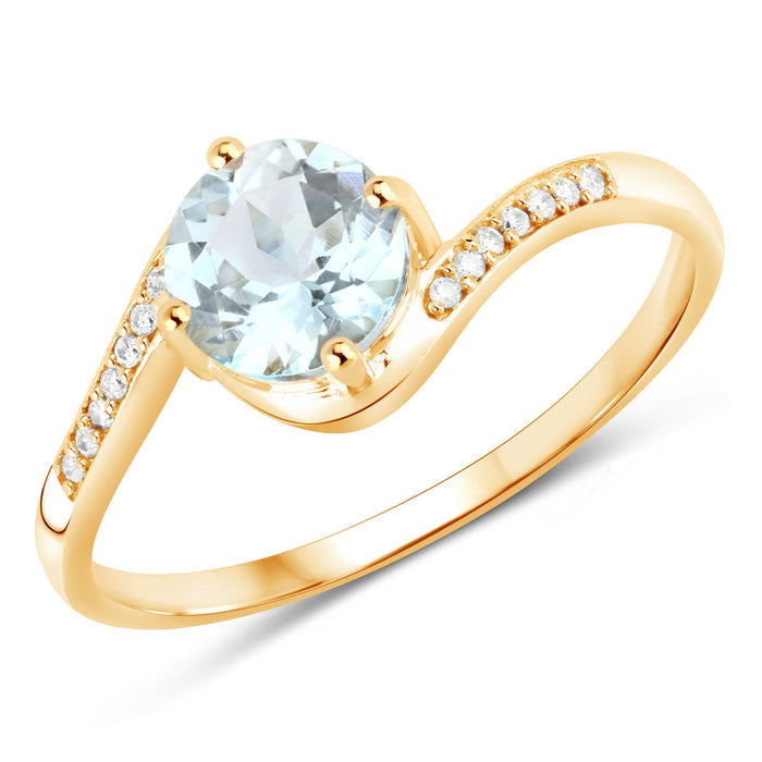 0.79 Carat Genuine Aquamarine and White Diamond 14K Yellow Gold Ring