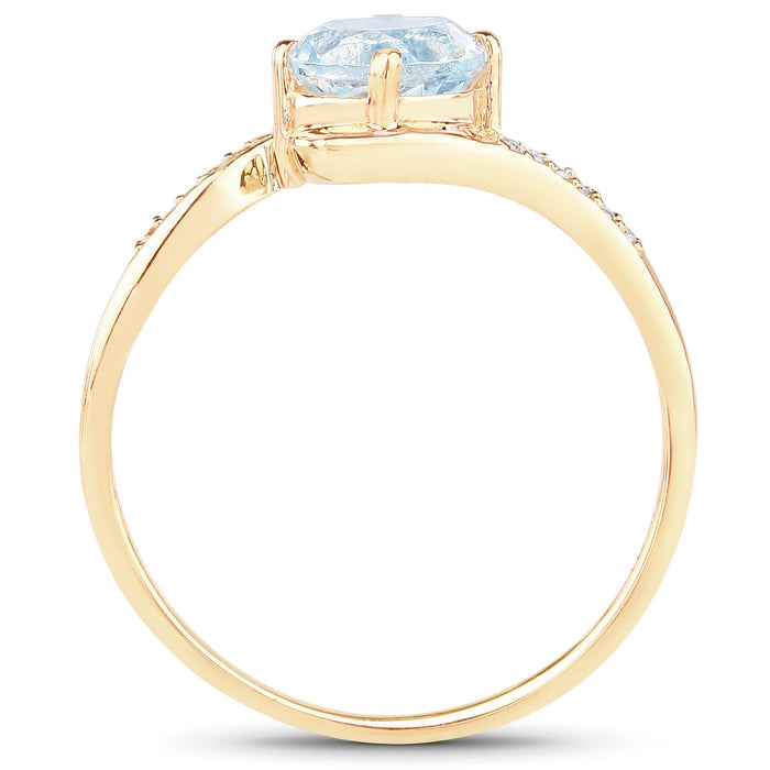 0.79 Carat Genuine Aquamarine and White Diamond 14K Yellow Gold Ring