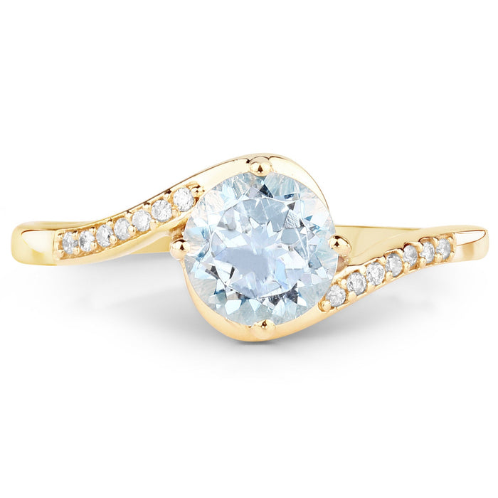 0.79 Carat Genuine Aquamarine and White Diamond 14K Yellow Gold Ring