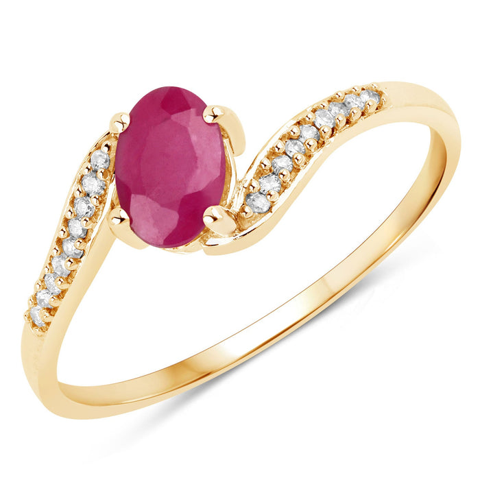 Genuine Ruby and White Diamond 14K Yellow Gold Ring