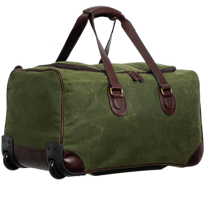 Maxwell Waxed Canvas -  Top Grain Leather Duffle Bag on Wheels - leathersilkmore.com