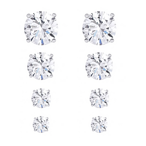 Sterling Silver 4 Pairs Round CZ Stud Set - leathersilkmore.com