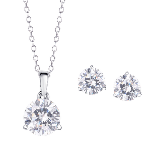 Sterling Silver Round CZ Earring And Pendant Set - leathersilkmore.com